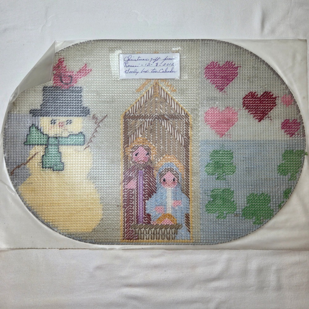 Handmade Plastic Canvas Needlepoint Christmas Nativity Snowman Seasonal Placemat